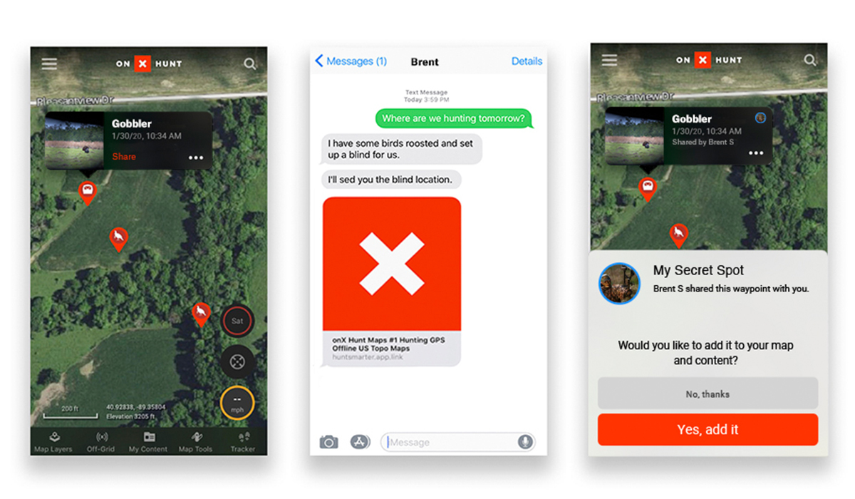 onX Hunt's Sharing feature. onX Hunt's Sharing feature.