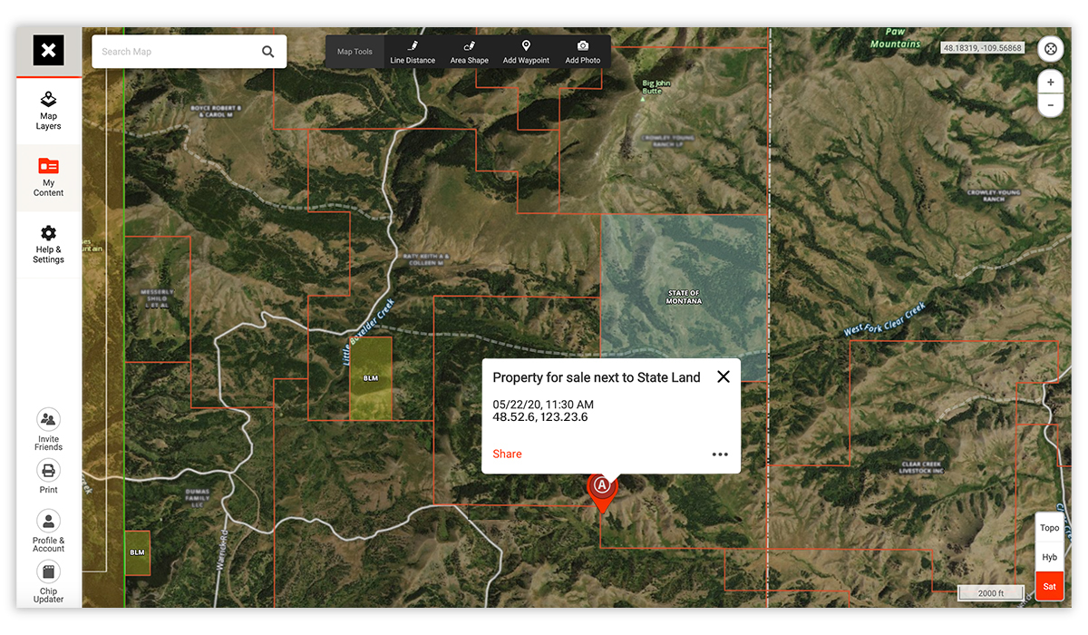 onX Web Map showing land boundaries for access use. onX Web Map showing land boundaries for access use.