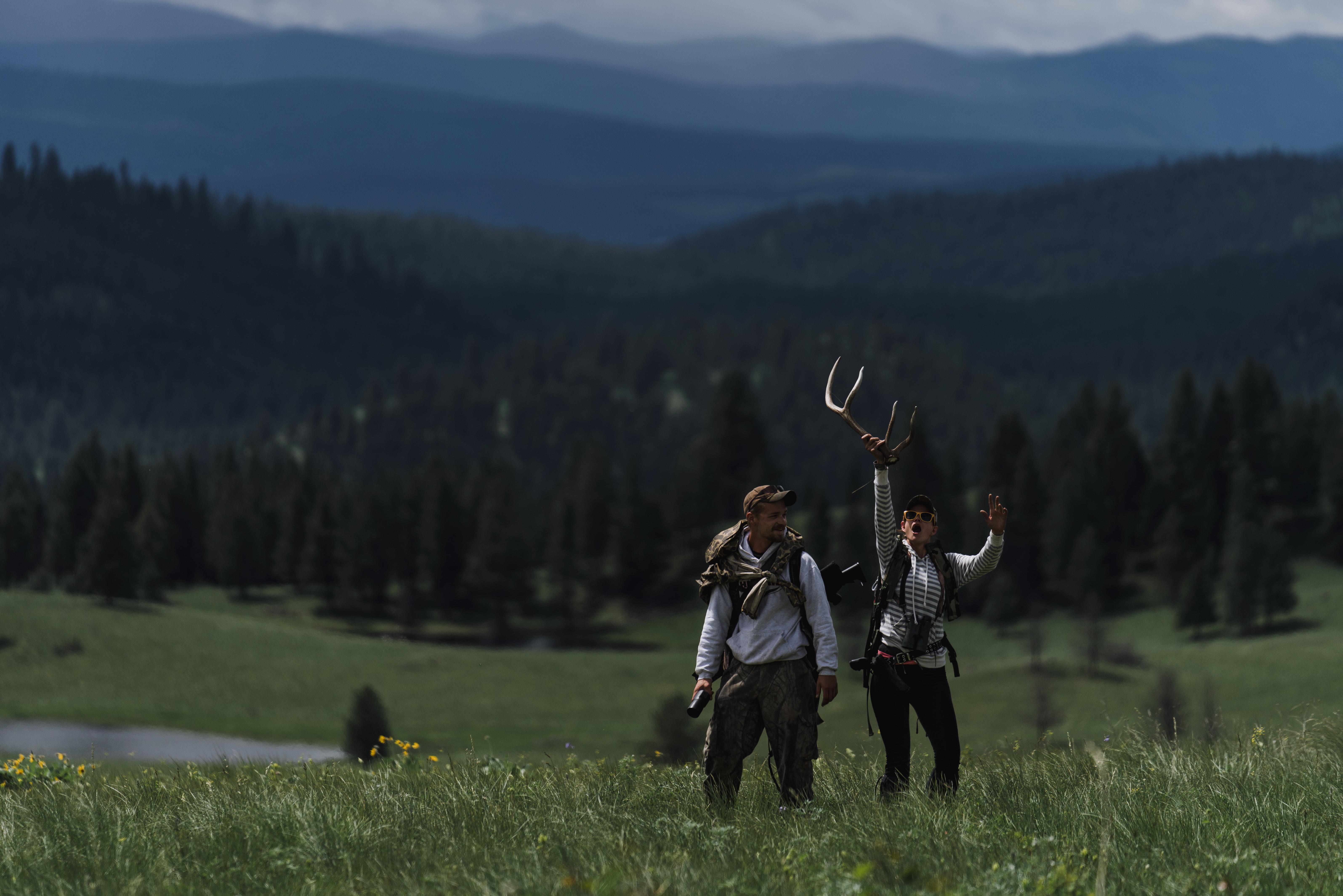 A couple celebrate their first elk shed of the day on the Clearwater WMA A couple celebrate their first elk shed of the day on the Clearwater WMA