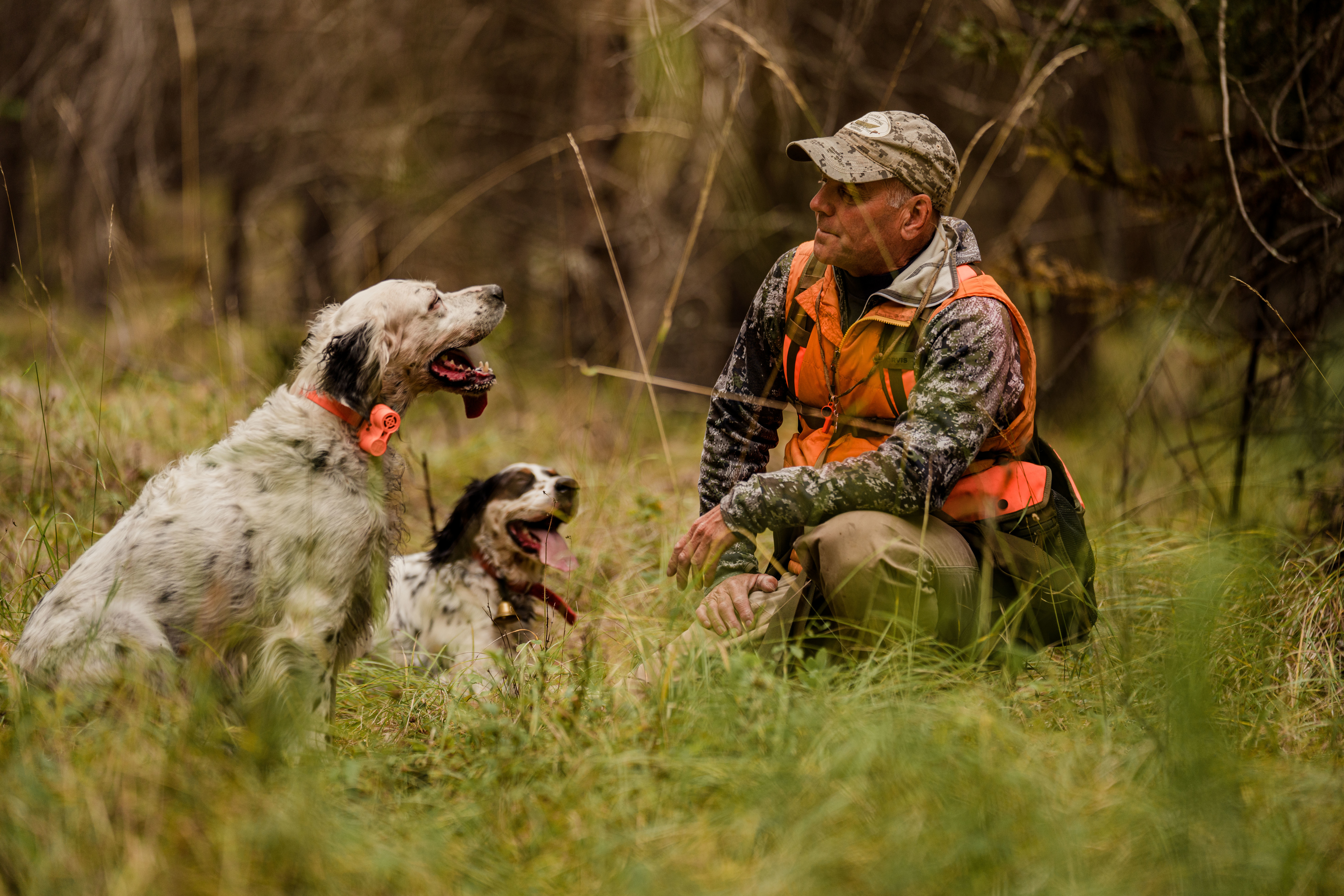 Montana outfitter Tim Linehan rests with his two setters. Montana outfitter Tim Linehan rests with his two setters.