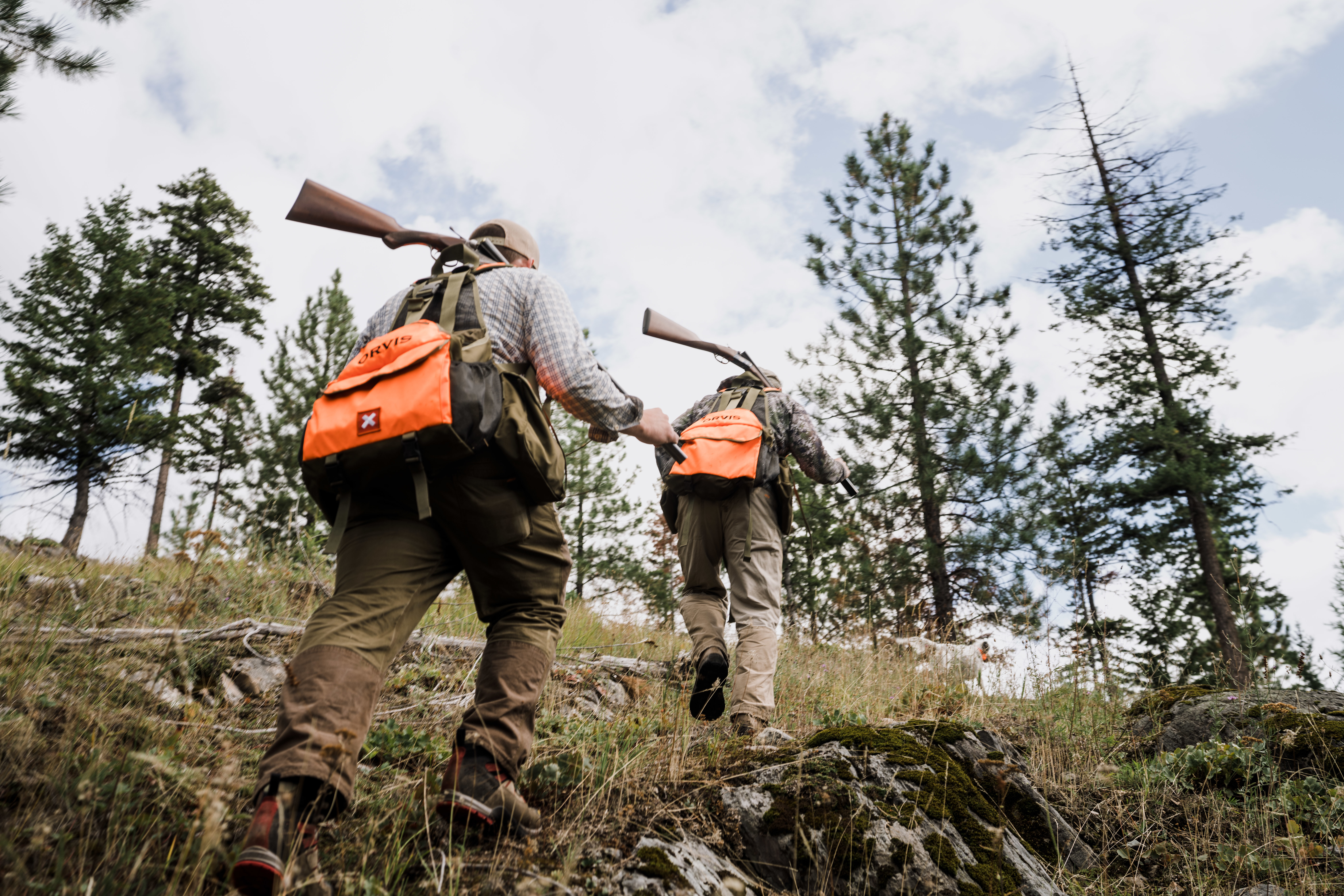 Two hunters begin the climb for blue grouse in northwest Montana. Two hunters begin the climb for blue grouse in northwest Montana.