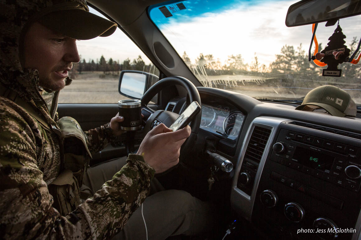 A hunter uses his phone and the onX Hunt App to navigate while hunting spring turkey. A hunter uses his phone and the onX Hunt App to navigate while hunting spring turkey.