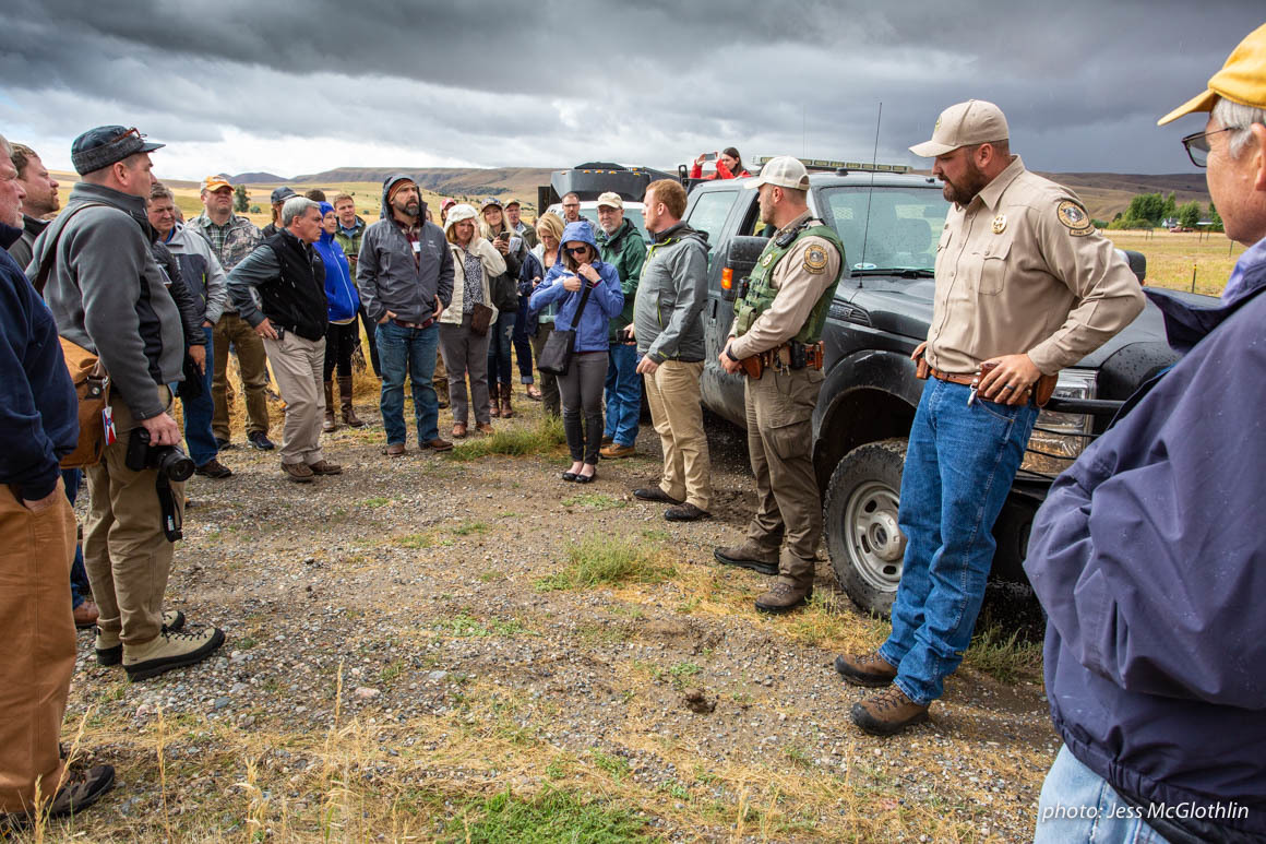 Media and outdoor industry professionals view landlocked public lands near Bozeman, Montana. Media and outdoor industry professionals view landlocked public lands near Bozeman, Montana.