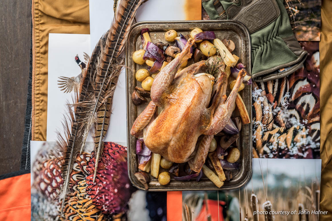 Roast pheasant on a table with festive decorations. Recipe from Steven Rinella's The MeatEater Cookbook. Roast pheasant on a table with festive decorations. Recipe from Steven Rinella's The MeatEater Cookbook.