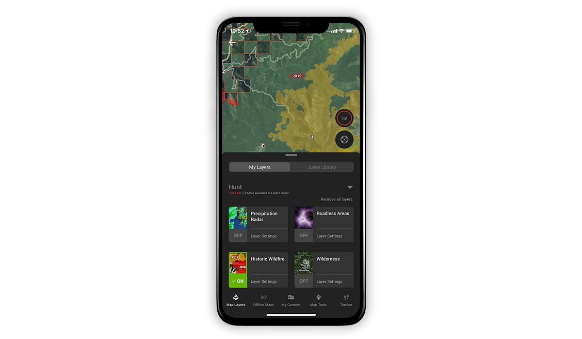 onX Hunt screenshot showing the Historic Wildfires Layer. onX Hunt screenshot showing the Historic Wildfires Layer.