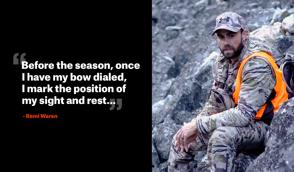 Remi Warren hunting with quote about bow hunting practice. Remi Warren hunting with quote about bow hunting practice.