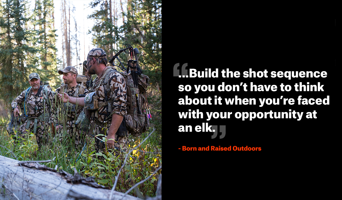Men bow hunting in the woods with a quote from Born & Raised Outdoors. Men bow hunting in the woods with a quote from Born & Raised Outdoors.