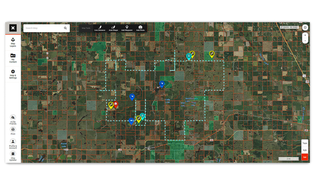 Screenshot of the onX Hunt Web Map, used for scouting and e-scouting before going waterfowl hunting. Screenshot of the onX Hunt Web Map, used for scouting and e-scouting before going waterfowl hunting.