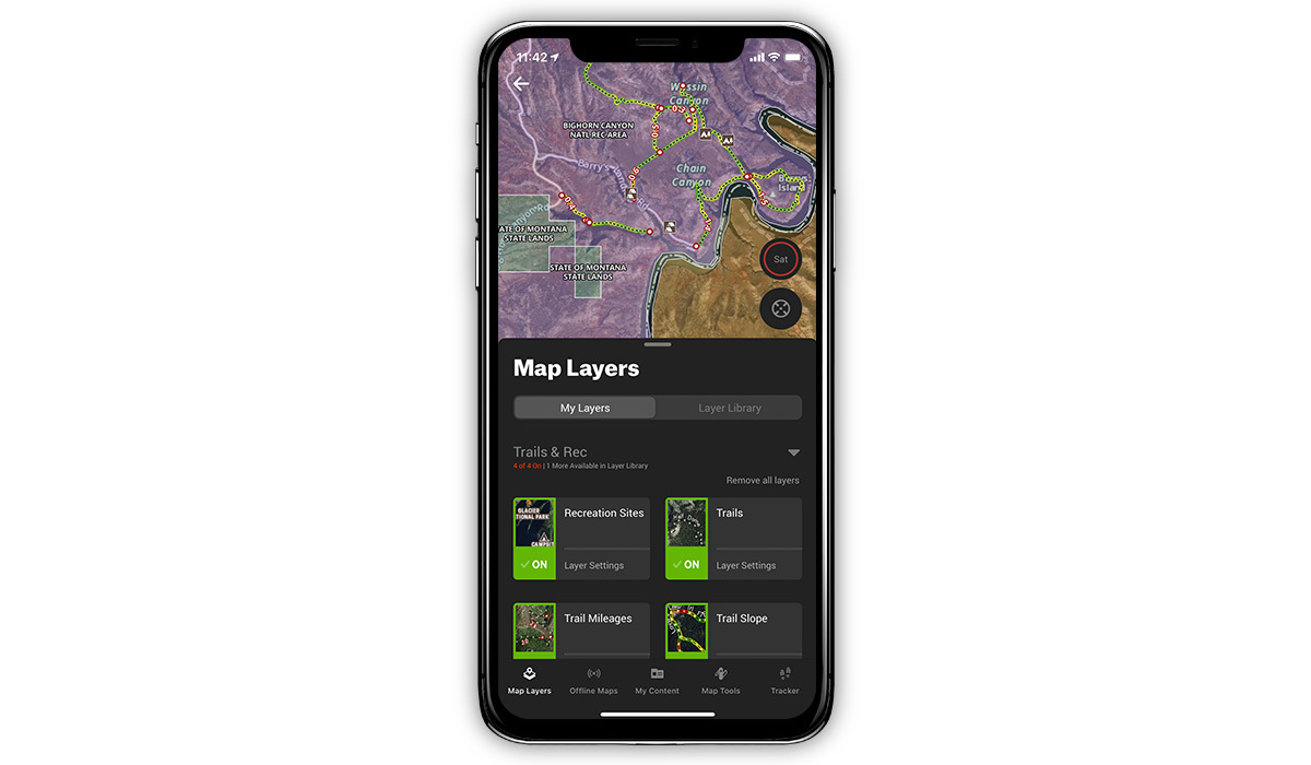 onx Hunt App showing trails features. onx Hunt App showing trails features.