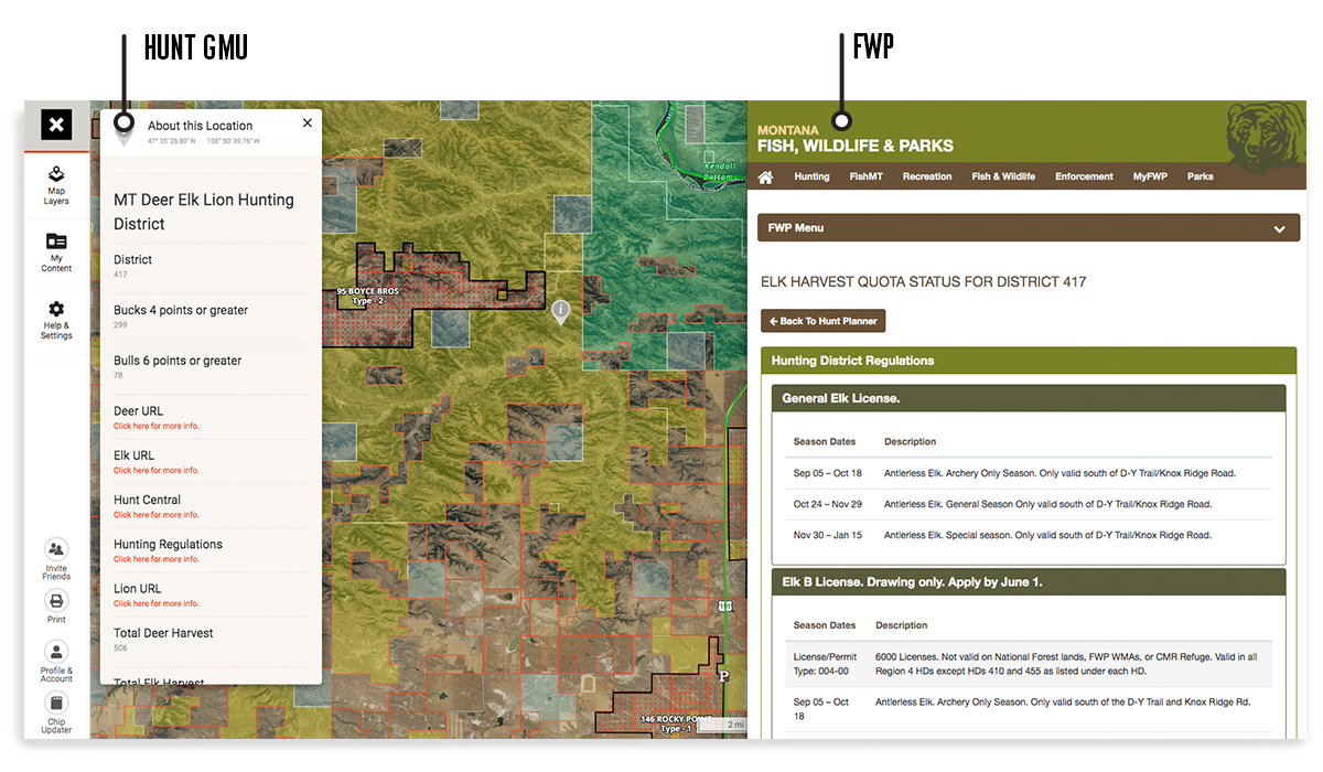 onX Hunt Web Map page with hunting GMU used with Montana FWP web page for application season. onX Hunt Web Map page with hunting GMU used with Montana FWP web page for application season.