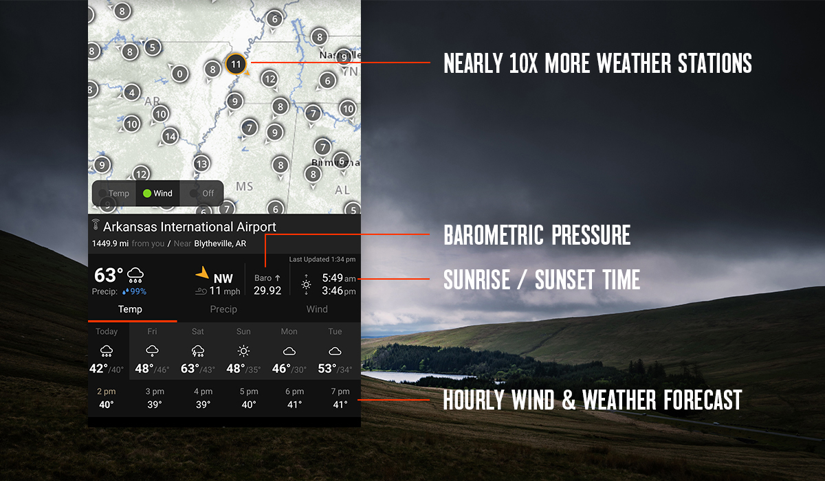 onX Hunt Wind & Weather feature with nearly 10 times the weather stations. onX Hunt Wind & Weather feature with nearly 10 times the weather stations.