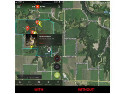 onX maps show clearly-marked property boundaries, public and private landowner names, 421 map overlays and more.