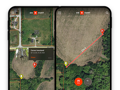 Adding Waypoints and measuring distances with the onX Hunt deer hunting app.