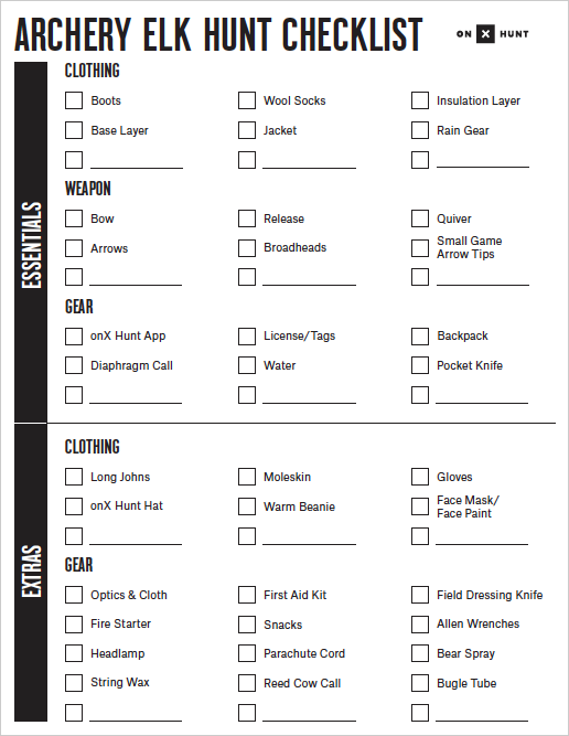 onX Archery Elk Hunt Checklist onX Archery Elk Hunt Checklist