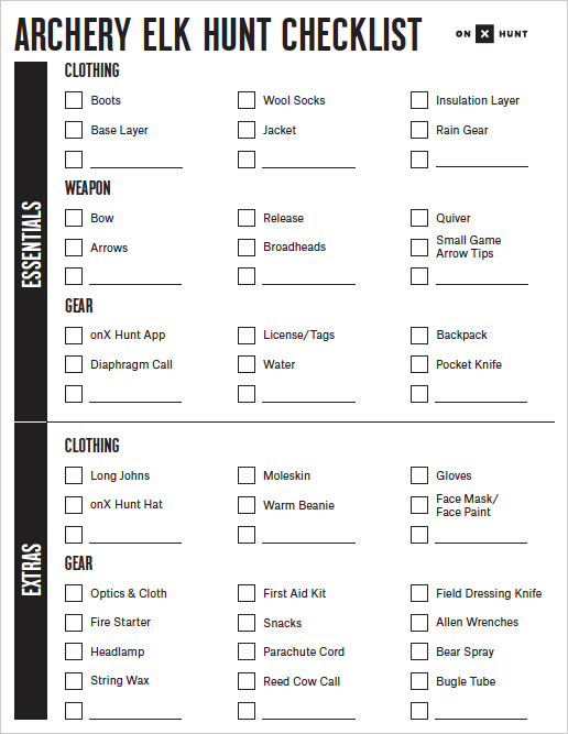 bow hunting trip checklist