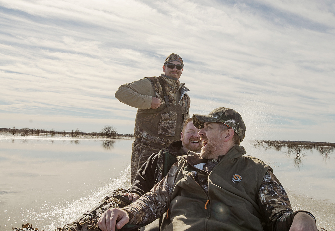 Wade Shoemaker and friends head into the swamp to go duck hunting in a boat. Wade Shoemaker and friends head into the swamp to go duck hunting in a boat.