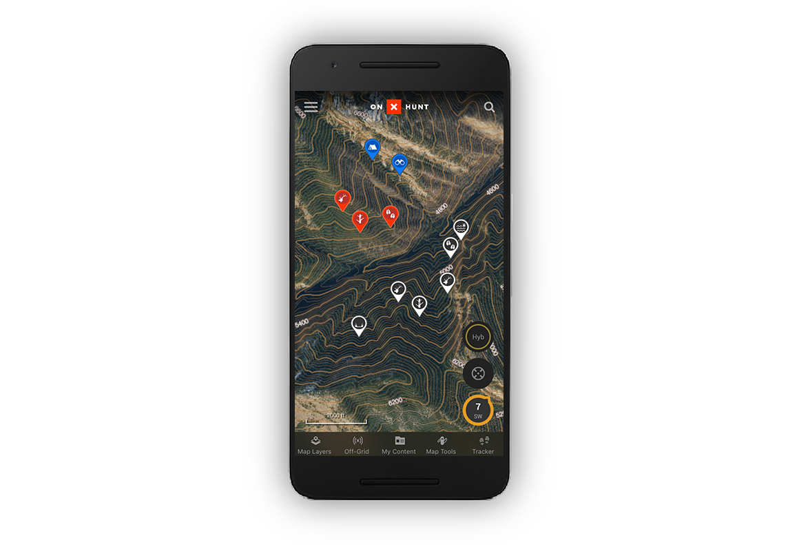 onX Hunt screenshot showing colored Waypoints used for elk sign by year. onX Hunt screenshot showing colored Waypoints used for elk sign by year.