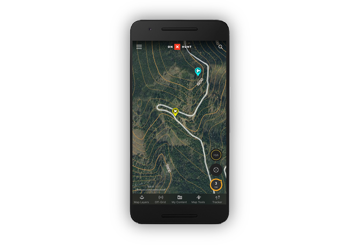 onX Hunt screenshot showing colored Waypoints used for scouting. onX Hunt screenshot showing colored Waypoints used for scouting.