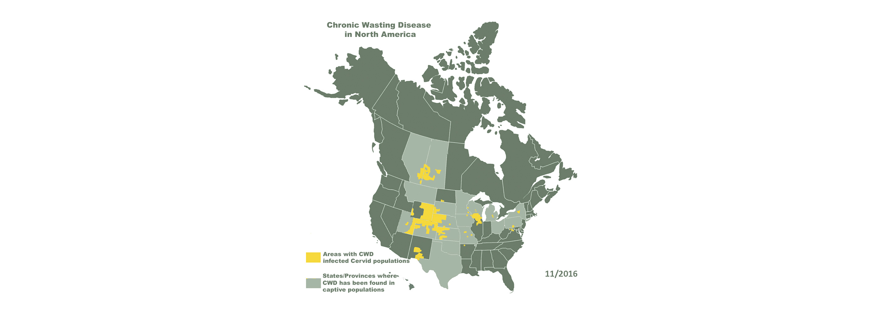 Map depicting where CWD is present in North America Map depicting where CWD is present in North America