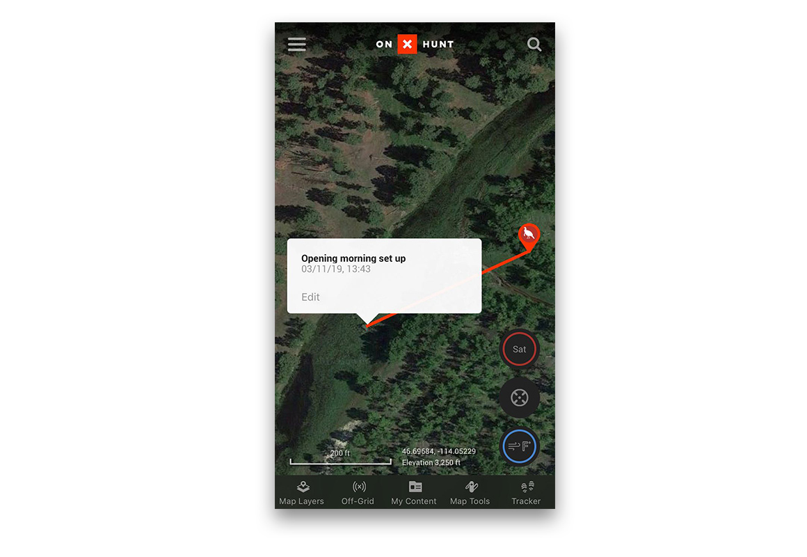 onX Hunt App screenshot of the distance tool. onX Hunt App screenshot of the distance tool.