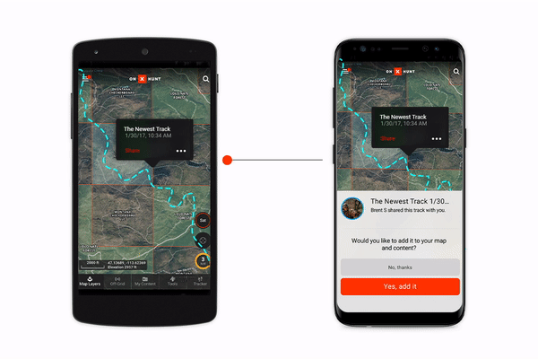 GIF of two onX Hunt Apps sharing information. GIF of two onX Hunt Apps sharing information.
