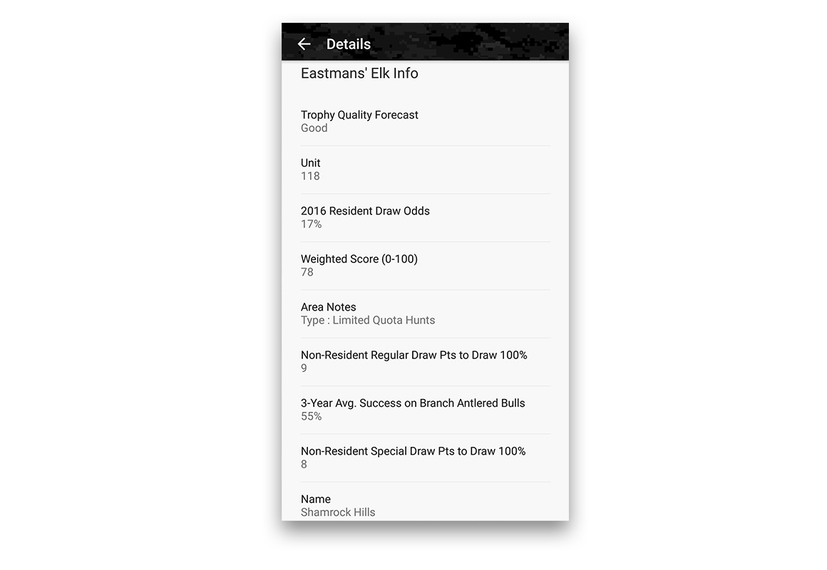 Details shown on the Eastmans' Layer in the onX Hunt App. Details shown on the Eastmans' Layer in the onX Hunt App.
