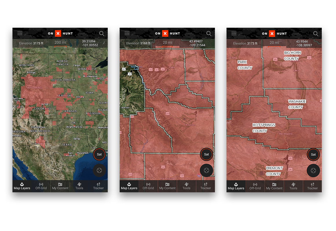 Screenshot of the onX Quality Deer Management Association / Chronic Wasting Disease Hunt App layer. Screenshot of the onX Quality Deer Management Association / Chronic Wasting Disease Hunt App layer.