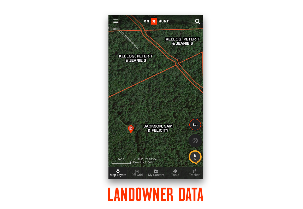 Screenshot of onX Hunt App private landowner data. Screenshot of onX Hunt App private landowner data.