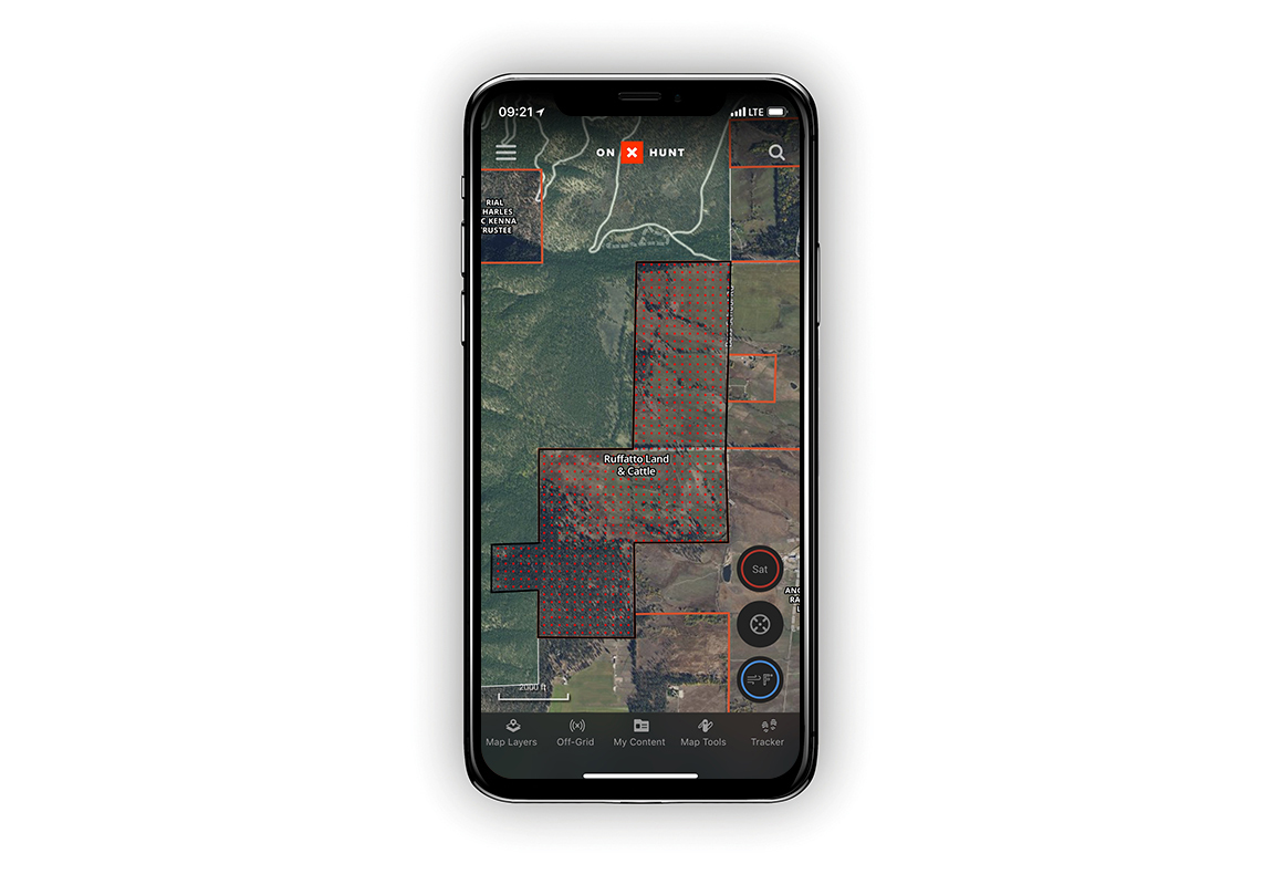 A screenshot of the onX Hunt App showing the walk-in layer. A screenshot of the onX Hunt App showing the walk-in layer.